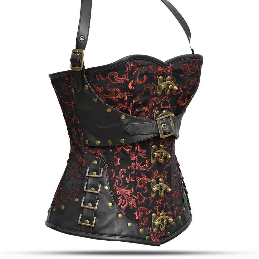 Red and black steampunk corset - Over the Bust Corset