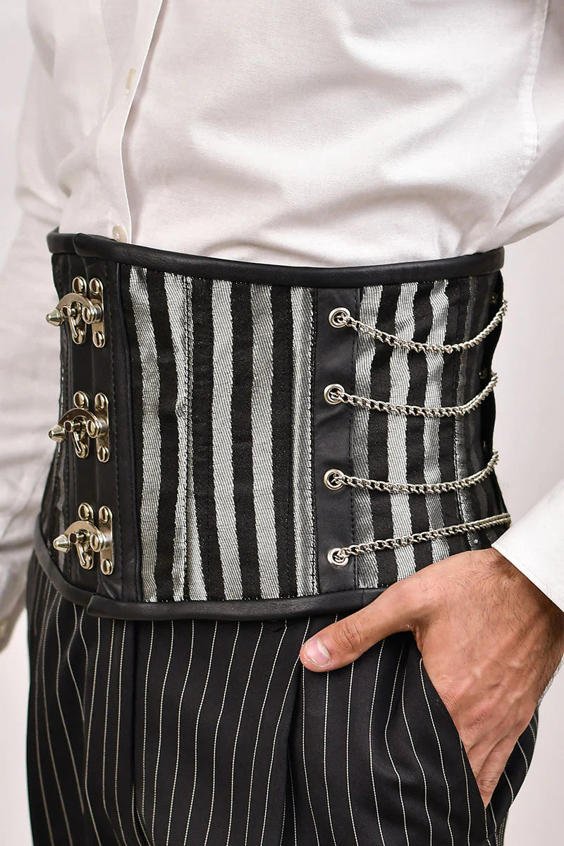 Black & Silver Brocade Men Waist Cincher