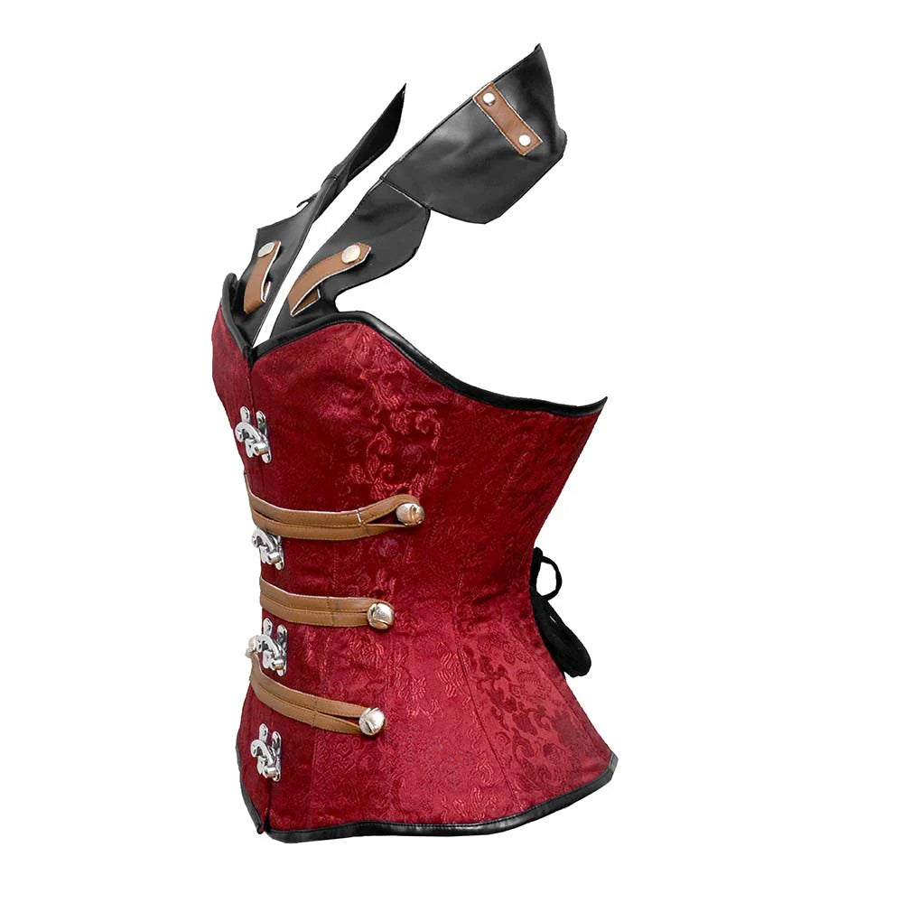 Black and Red corset - Over Bust Corset with Leather Collars