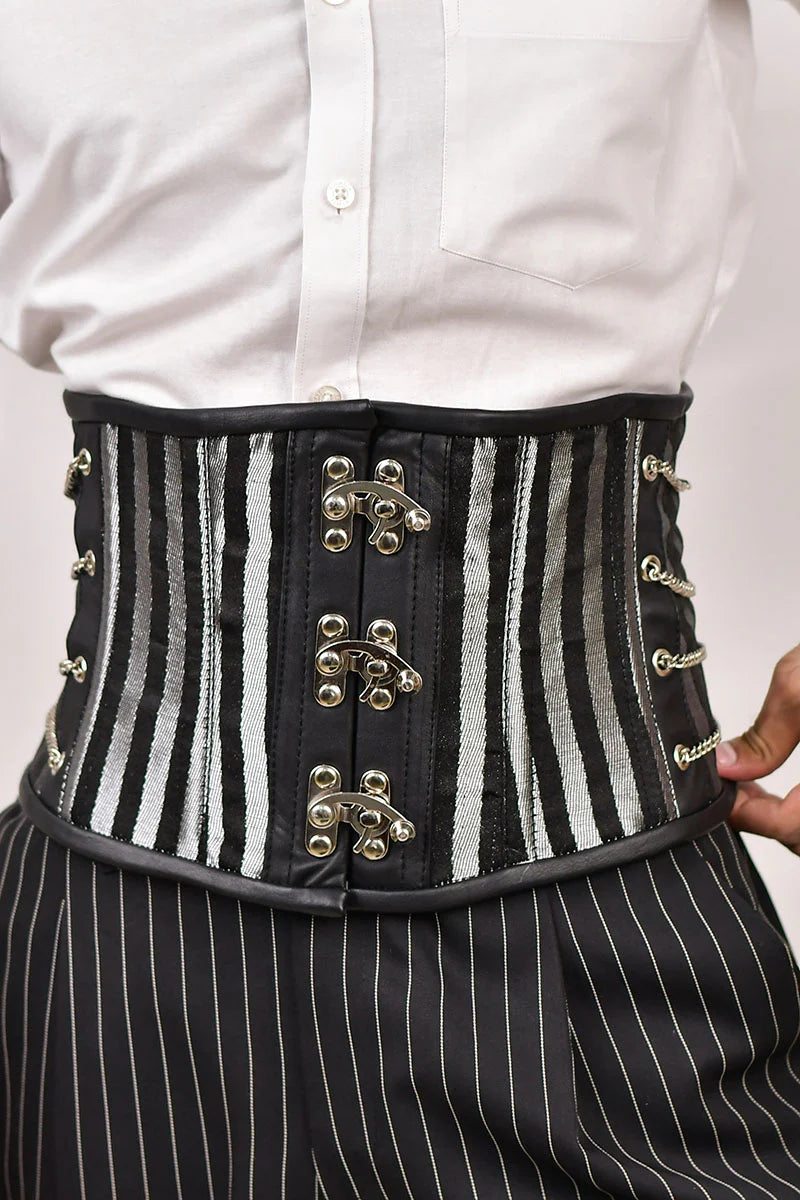 Black & Silver Brocade Men Waist Cincher