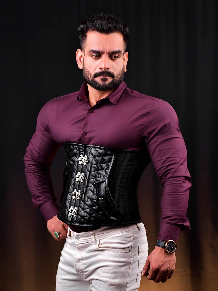 Black Leather Men corset - Underbust Corset