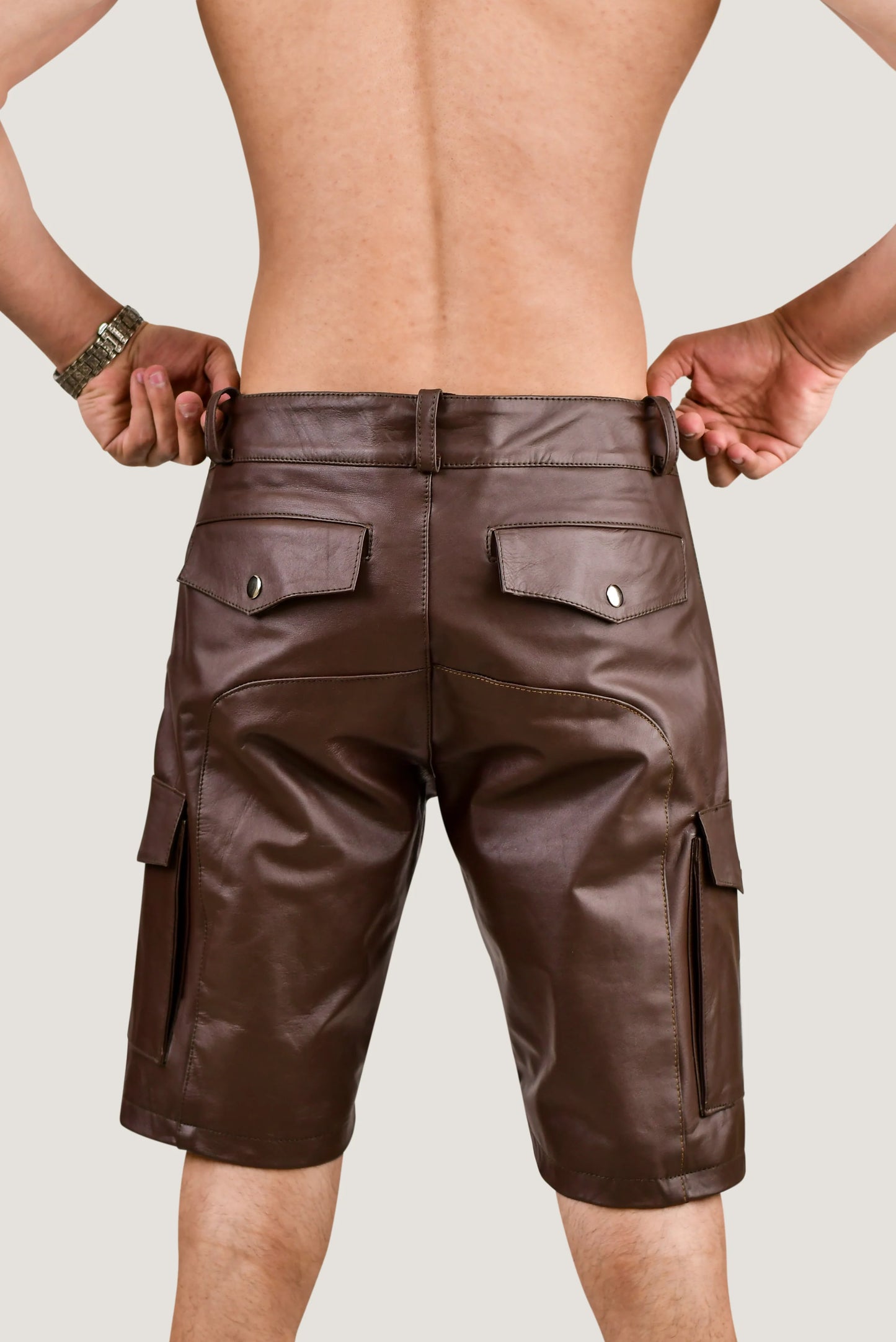 Men's Black Real Leather Cargo Shorts – Premium Handcrafted Fit with Side Pockets