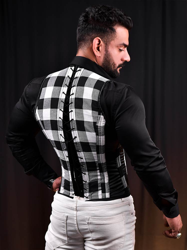 Tartan Men Corset Vest - Male Vest