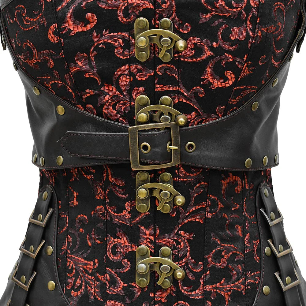 Red and black steampunk corset - Over the Bust Corset