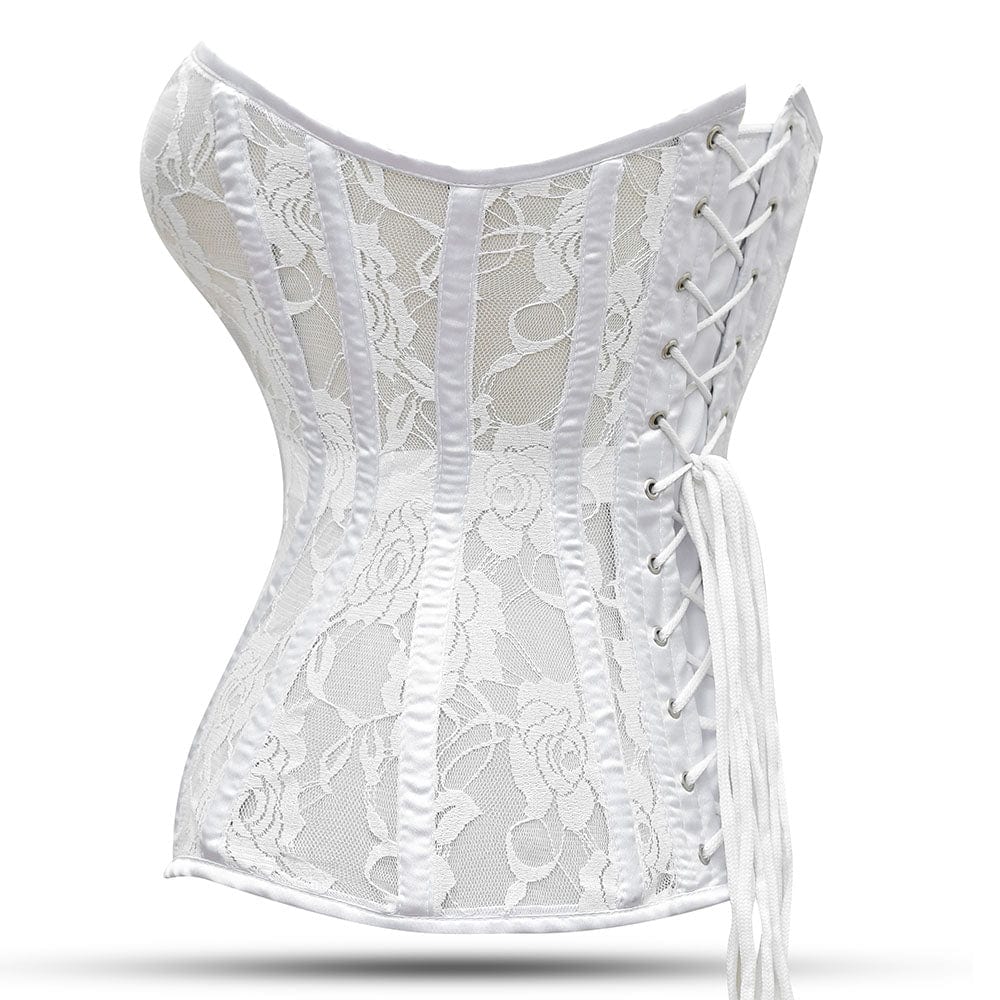 White Mesh Over Bust Corset - Laced Corset