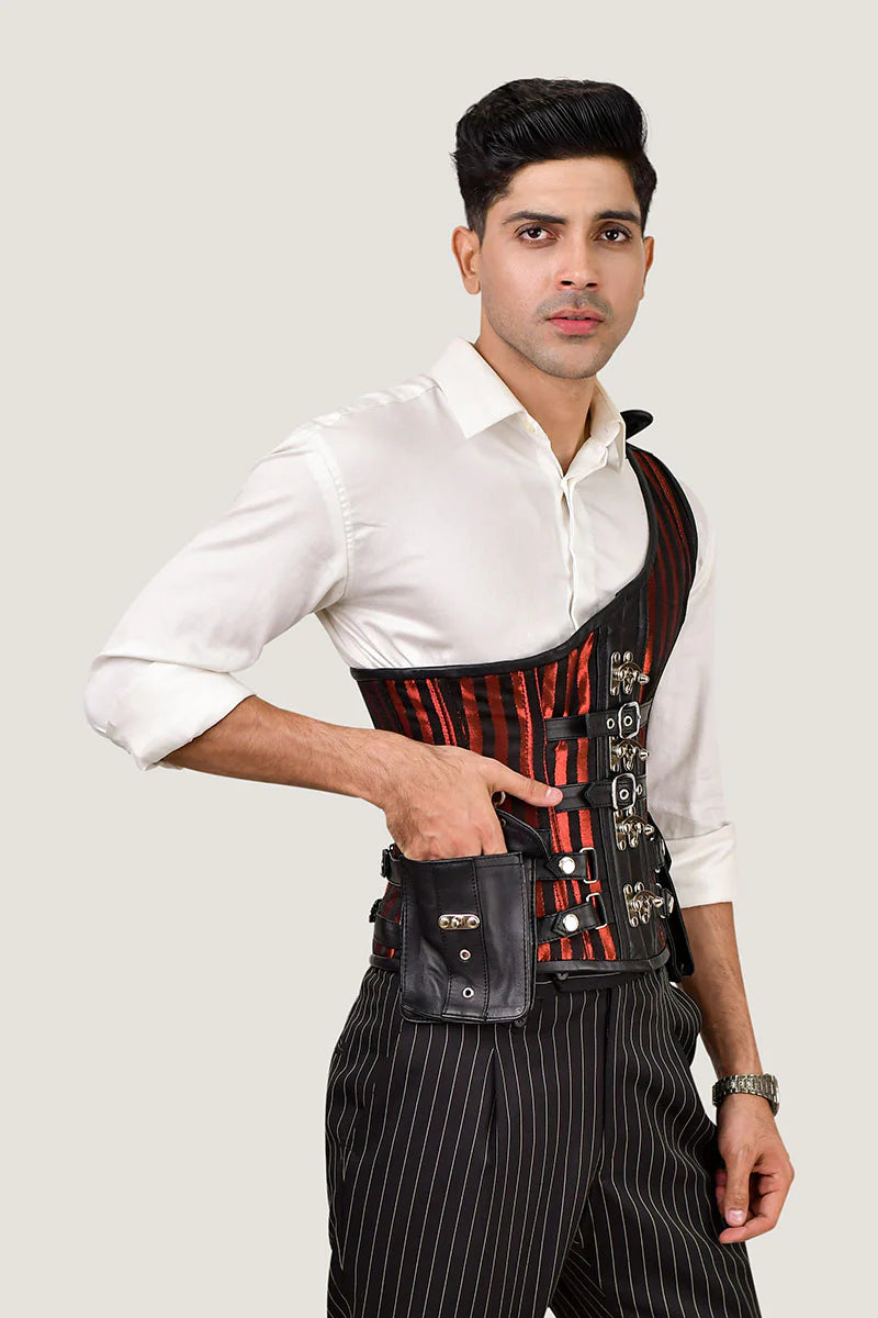 Navy Blue Tartan Corset with Shoulder Strap