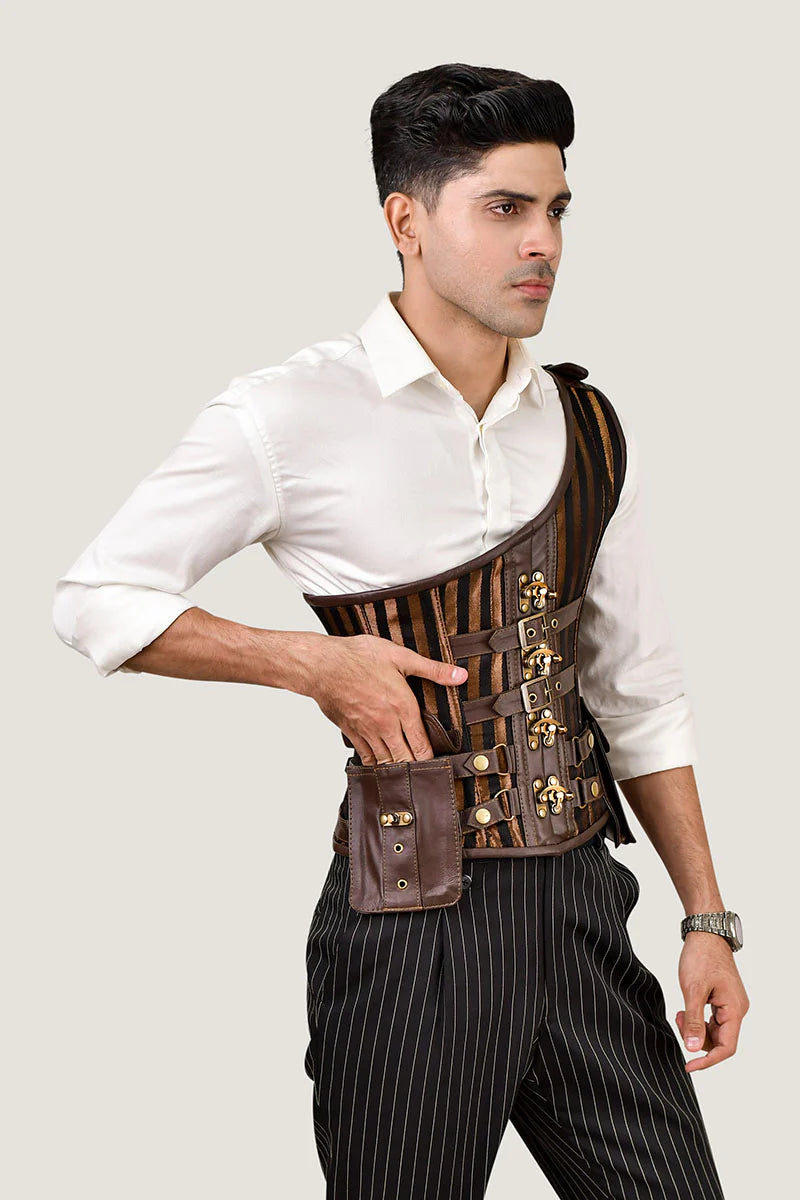 Navy Blue Tartan Corset with Shoulder Strap
