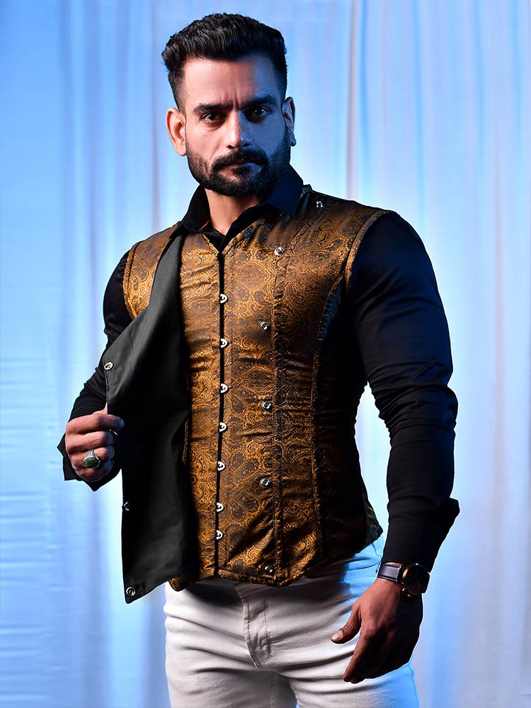 Male corset vest - Brocade Men Corset