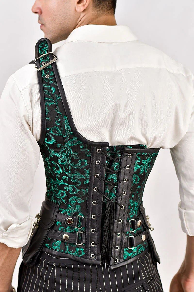 Green Brocade Corset with Shoulder Strap
