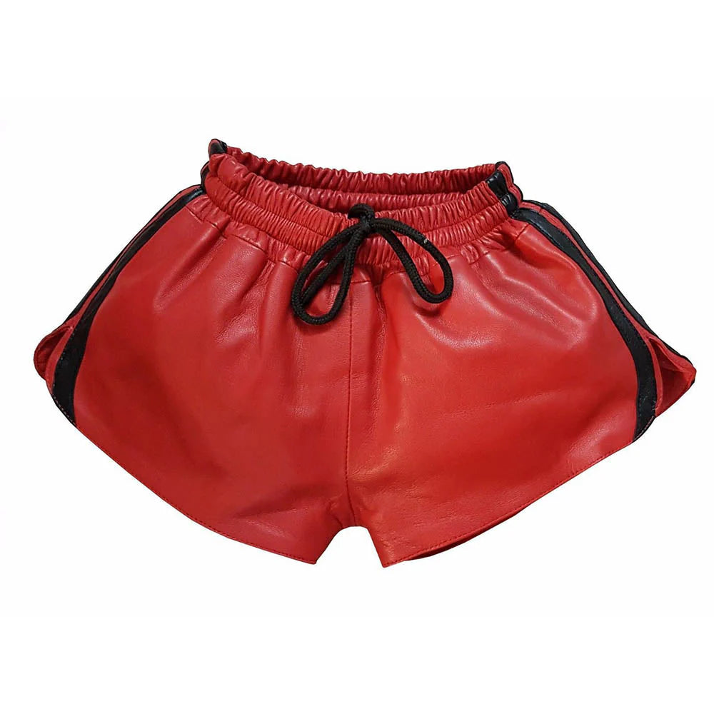 Men's Real Leather Shorts - Red