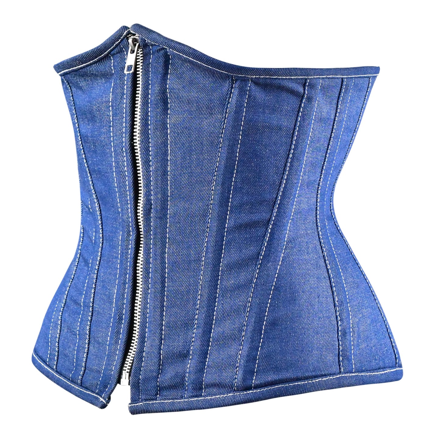 Blue Denim corset top - Under Bust Corset Front Zip