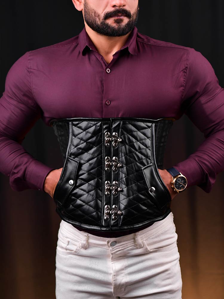 Black Leather Men corset - Underbust Corset