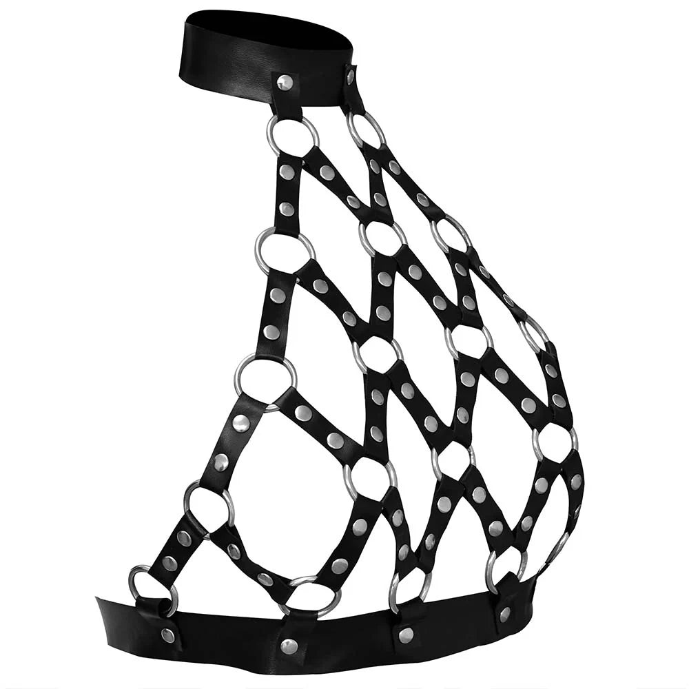 New Black Leather Neck Harness