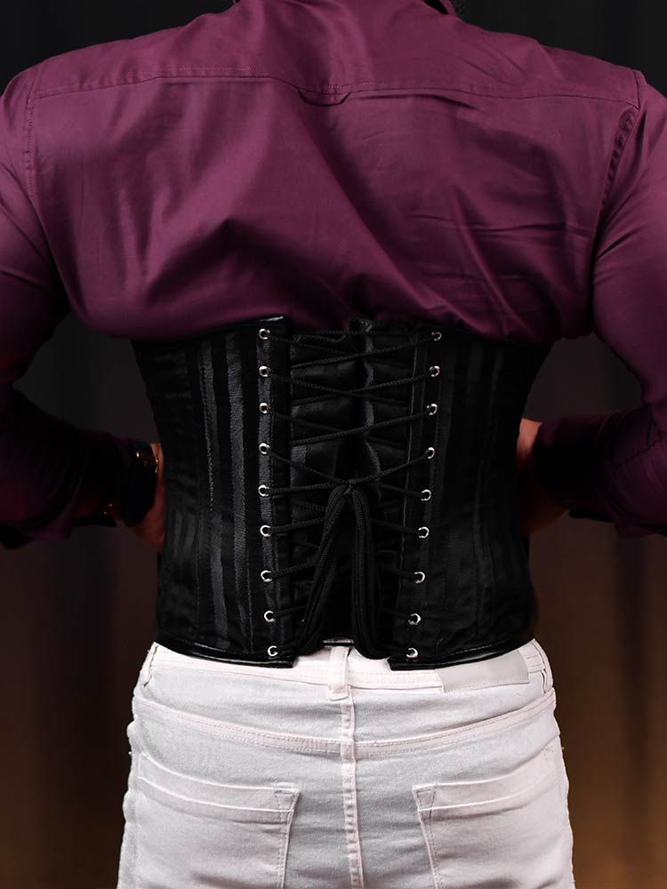 Black Leather Men corset - Underbust Corset