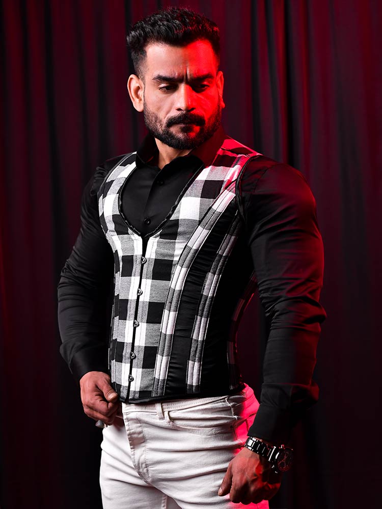 Tartan Men Corset Vest - Male Vest