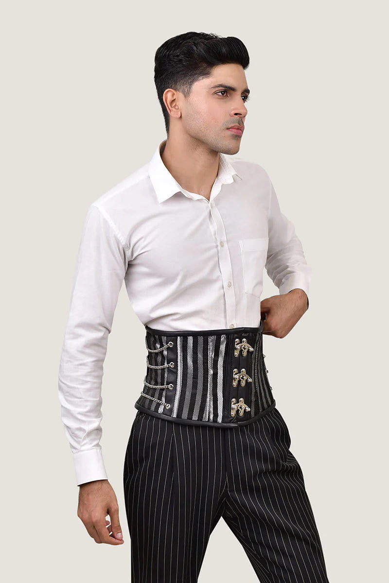 Black & Silver Brocade Men Waist Cincher