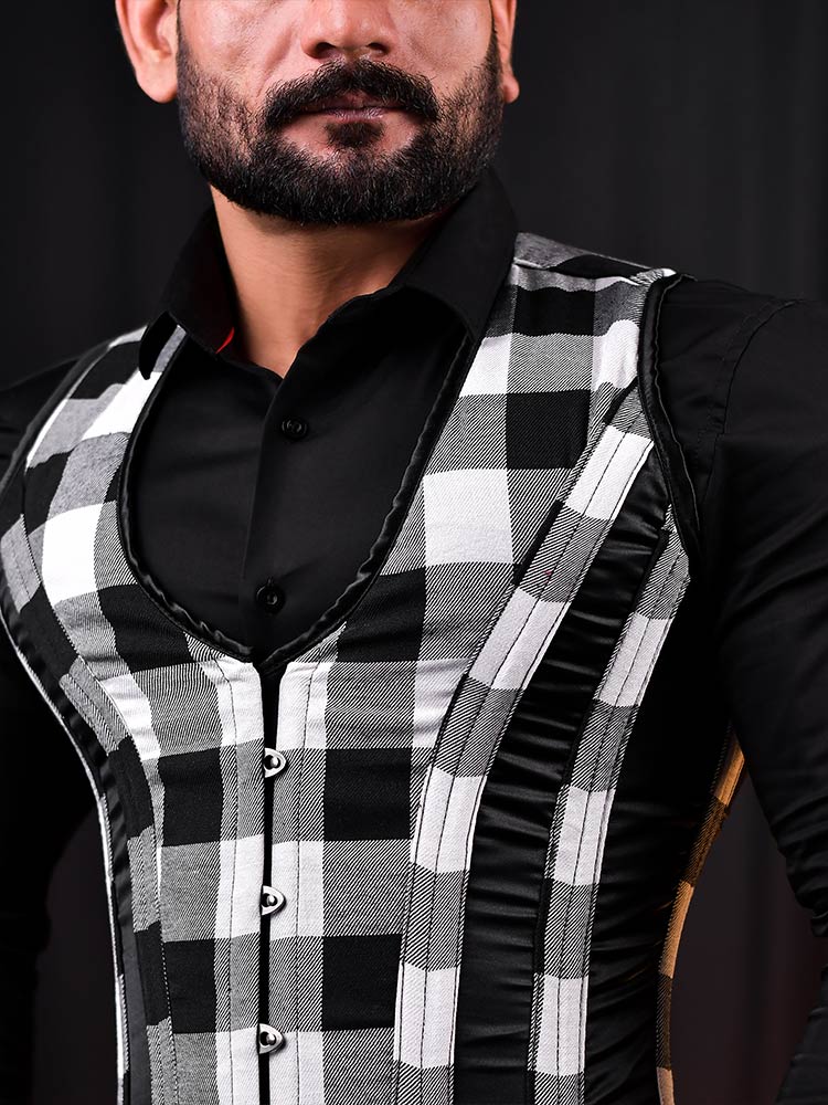 Tartan Men Corset Vest - Male Vest
