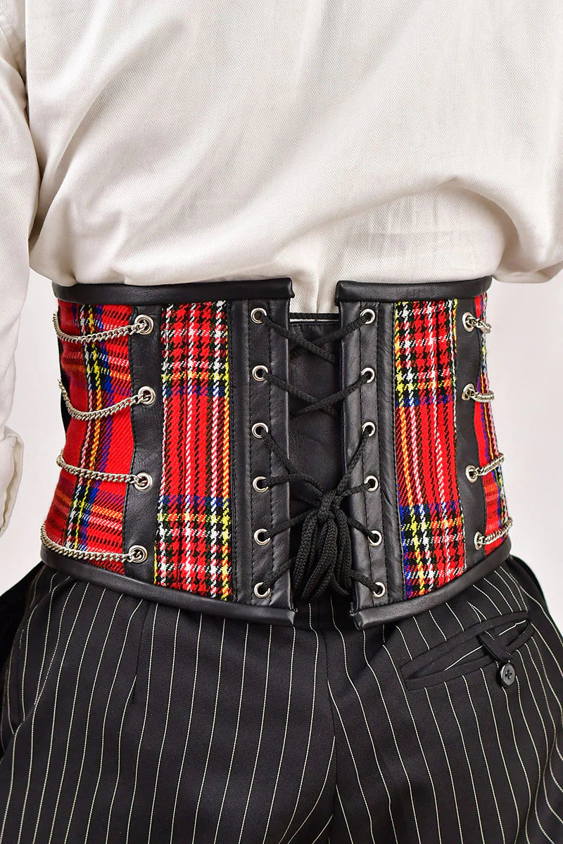 Red Tartan Men Corset Waist Cincher