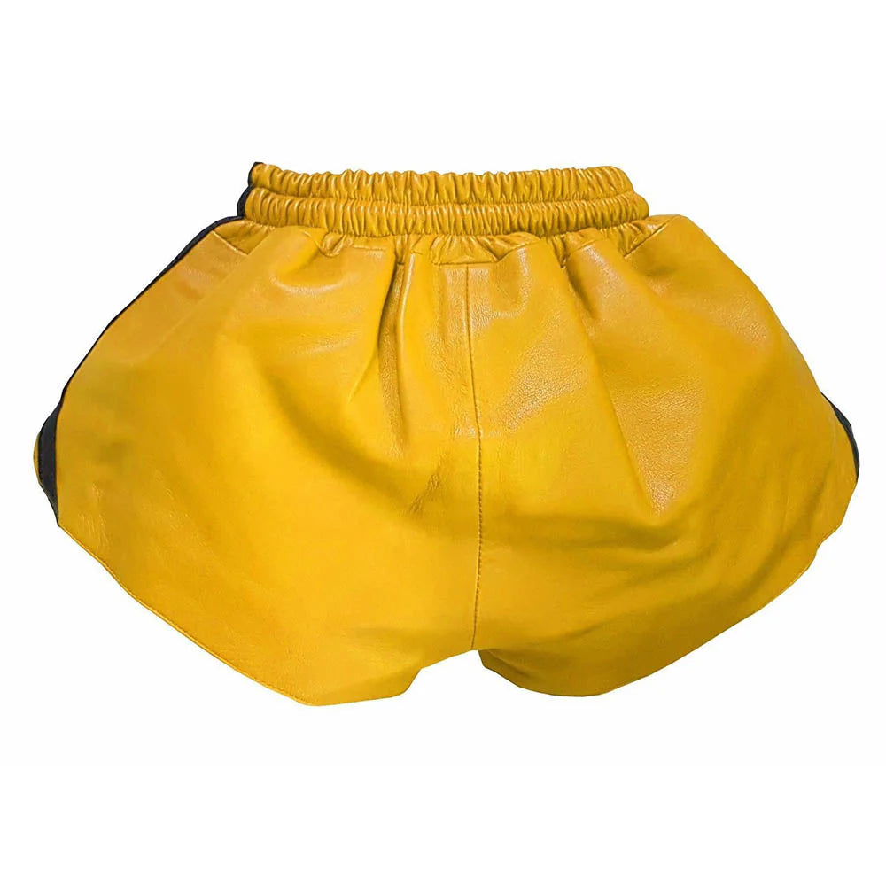 Men's Real Leather Shorts - Yellow