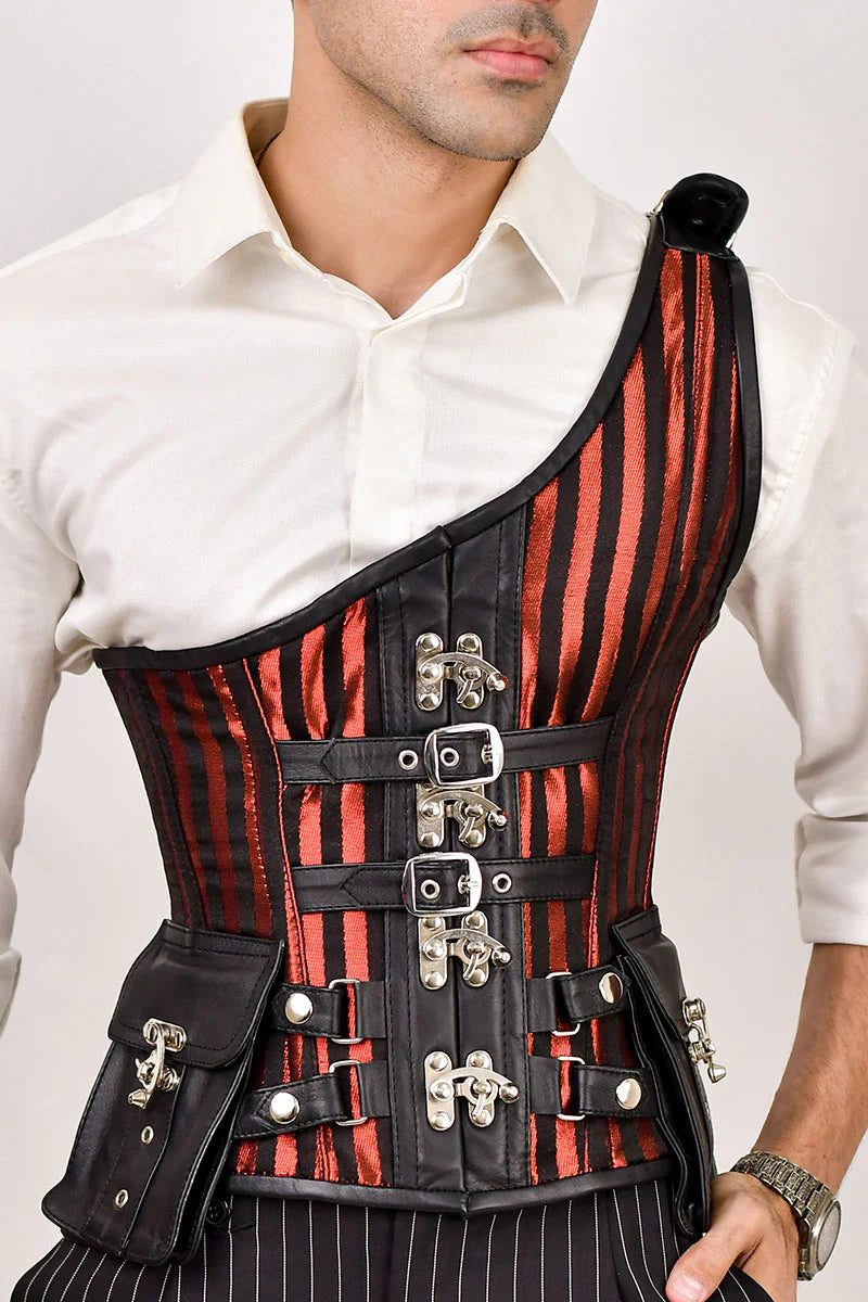 Red Brocade Corset with Shoulder Strap