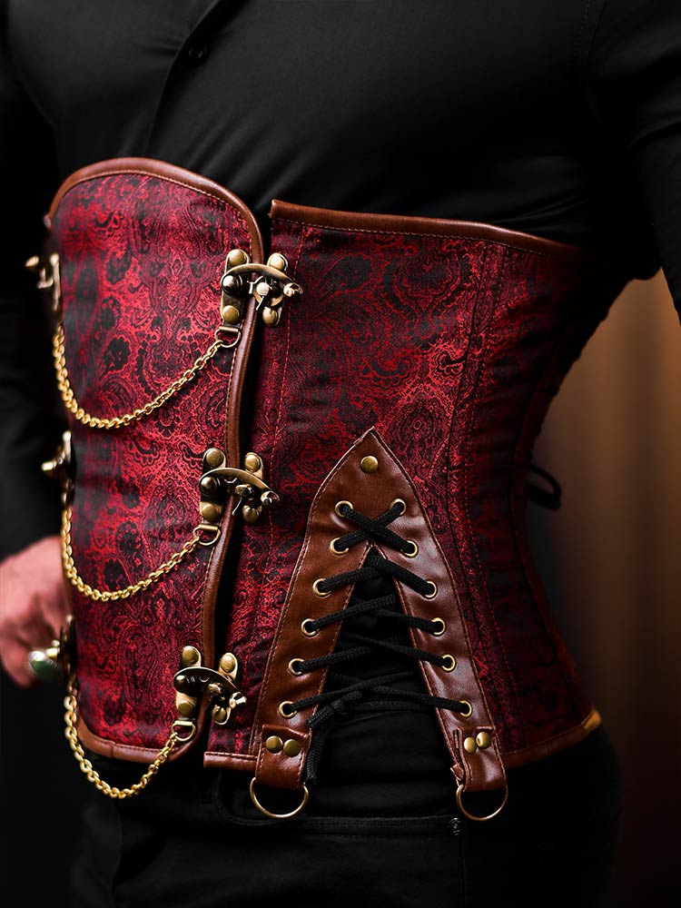 Red Brocade Men Corset - Fashion Corset