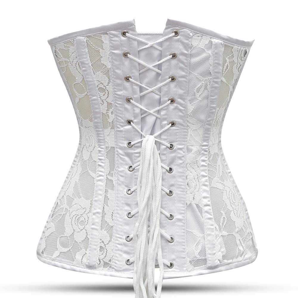 White Mesh Over Bust Corset - Laced Corset