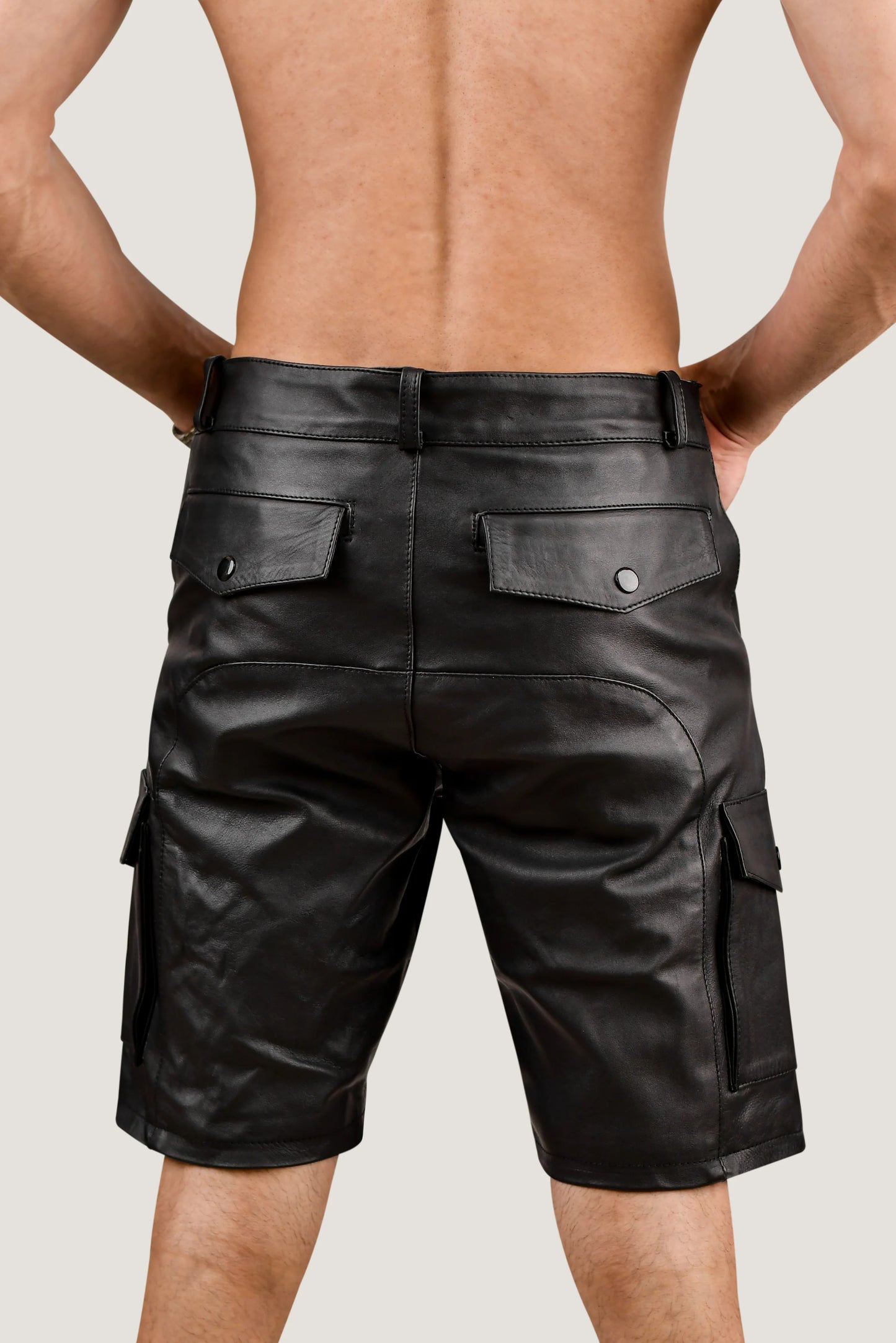 Men's Brown Real Leather Cargo Shorts – Premium Handcrafted Fit with Side Pockets