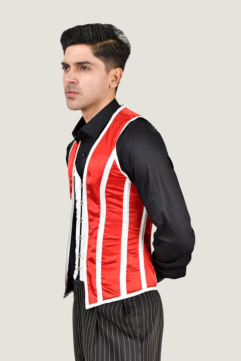 Red & White Male Corset Vest : Fashion Corset