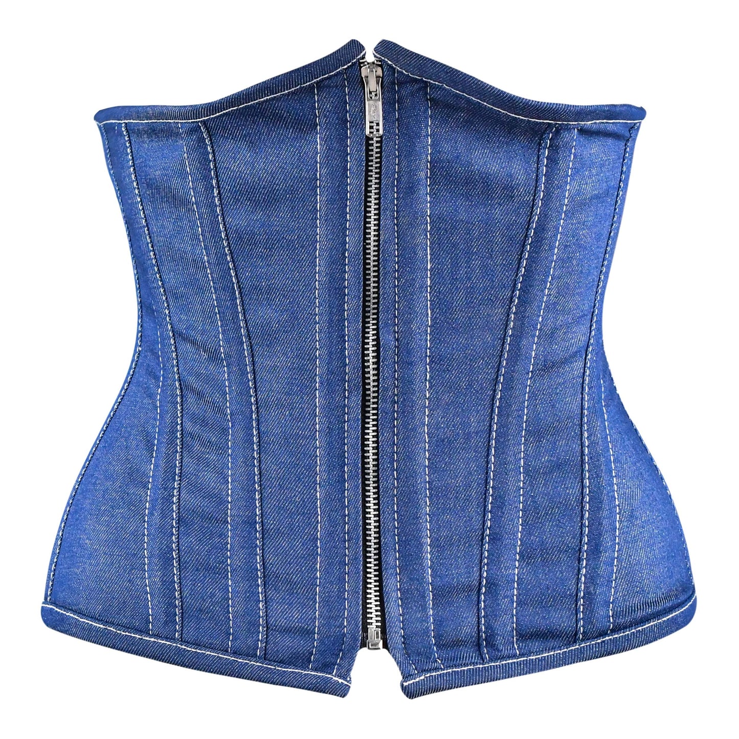 Blue Denim corset top - Under Bust Corset Front Zip