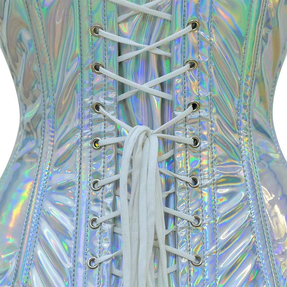 Shiny Silver Half Bust corset - Laced Corset