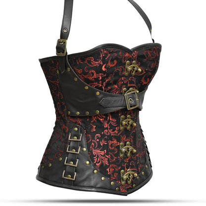 Red and black steampunk corset - Over the Bust Corset