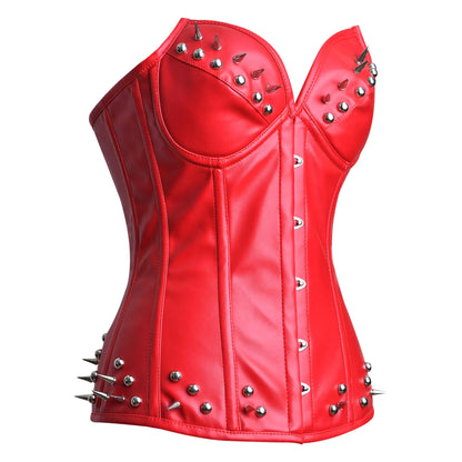 Red Leather corset Top - Steampunk Over Bust Corset