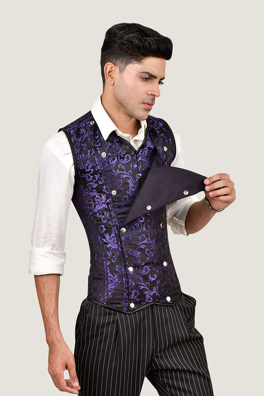 Purple Brocade Male Corset Vest