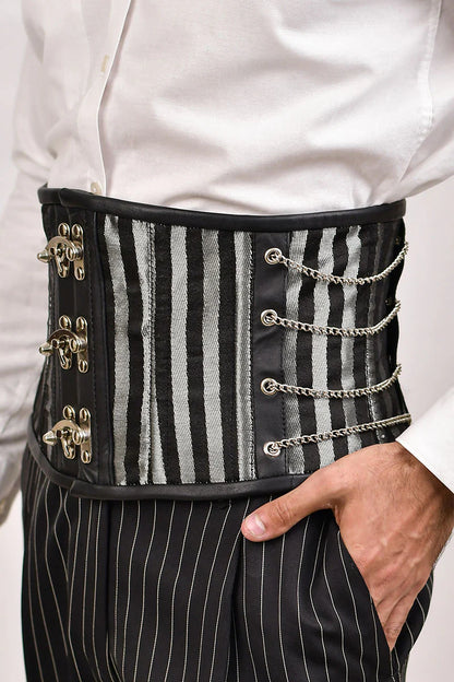 Black & Silver Brocade  Men  Waist Cincher