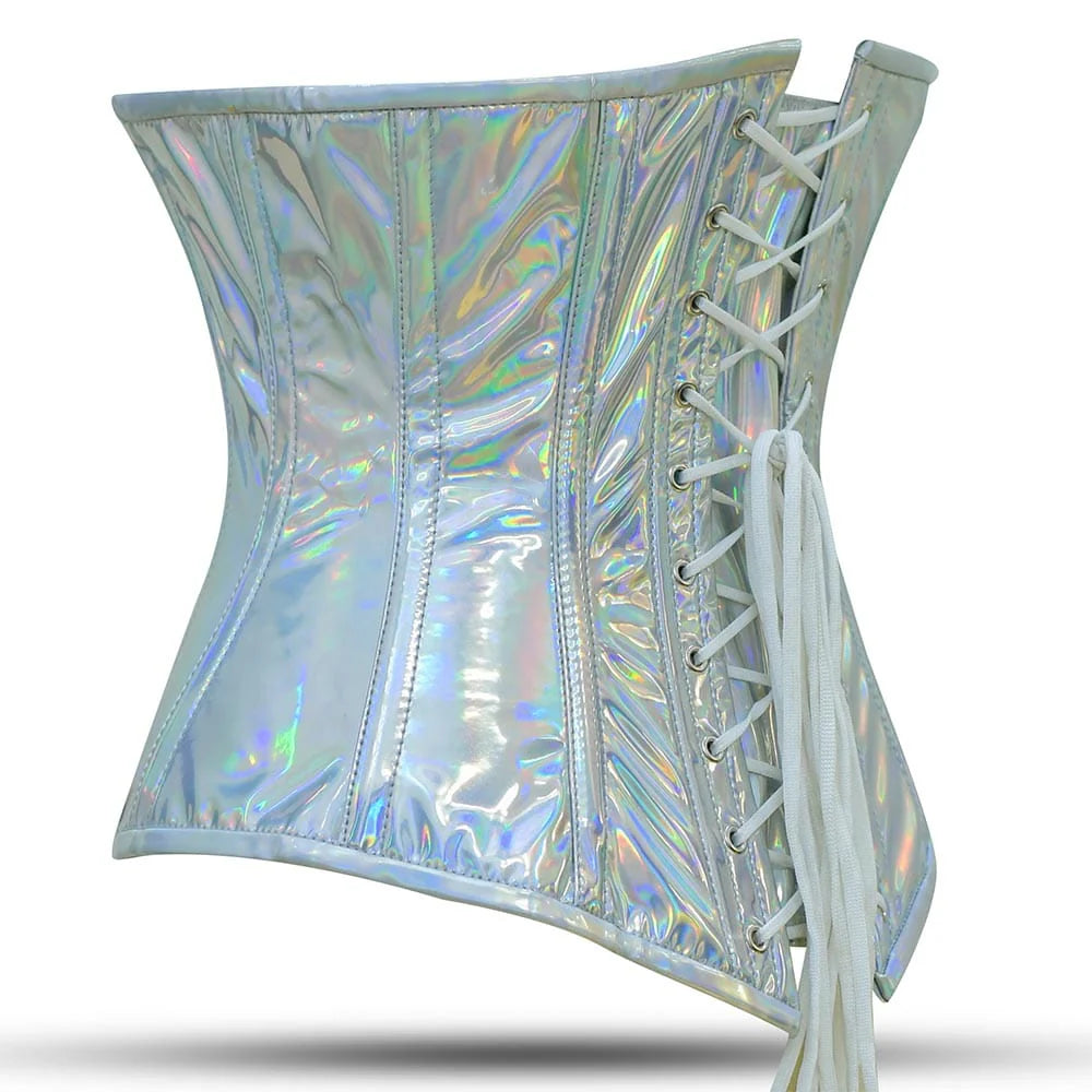 Shiny Silver Half Bust corset - Laced Corset