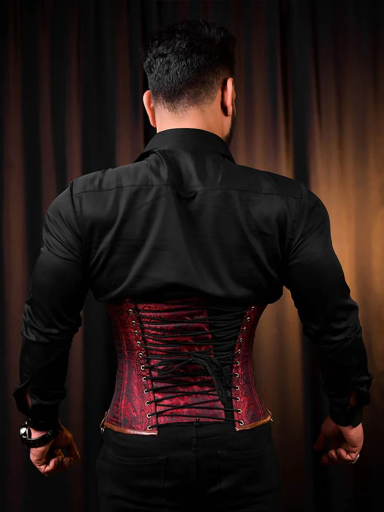 Red Brocade Men Corset - Fashion Corset