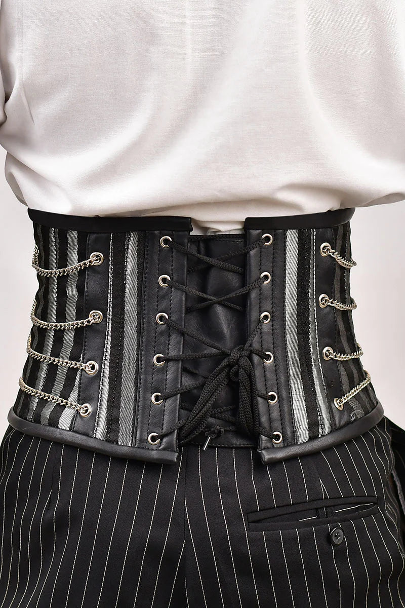 Black & Silver Brocade  Men  Waist Cincher