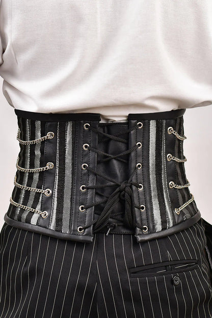 Black & Silver Brocade  Men  Waist Cincher