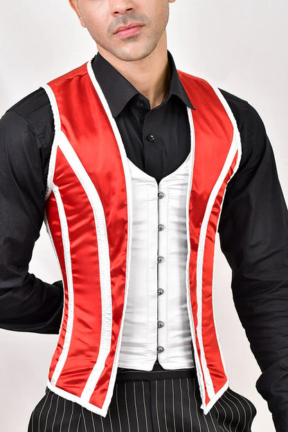 Red & White Male Corset Vest : Fashion Corset