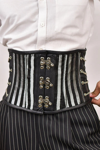 Black & Silver Brocade  Men  Waist Cincher