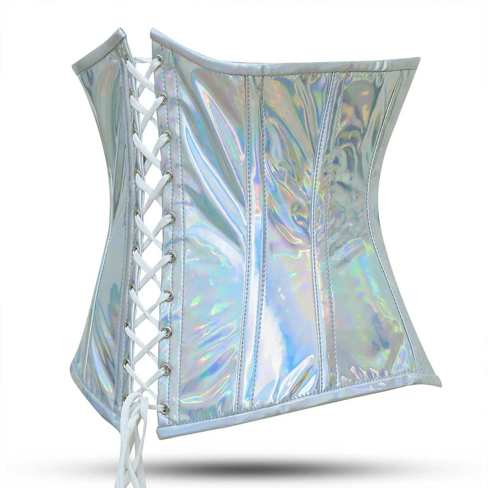 Shiny Silver Half Bust corset - Laced Corset