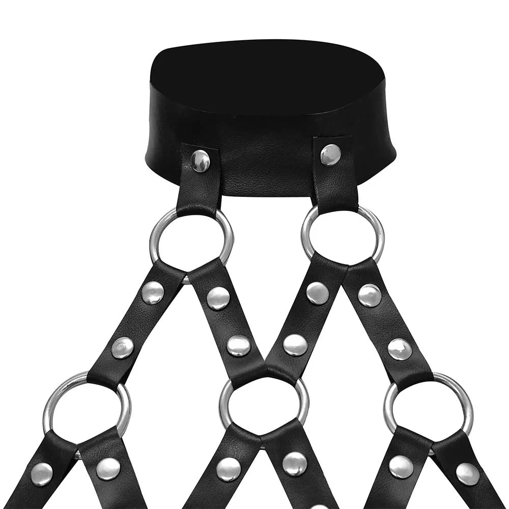 New Black Leather Neck Harness