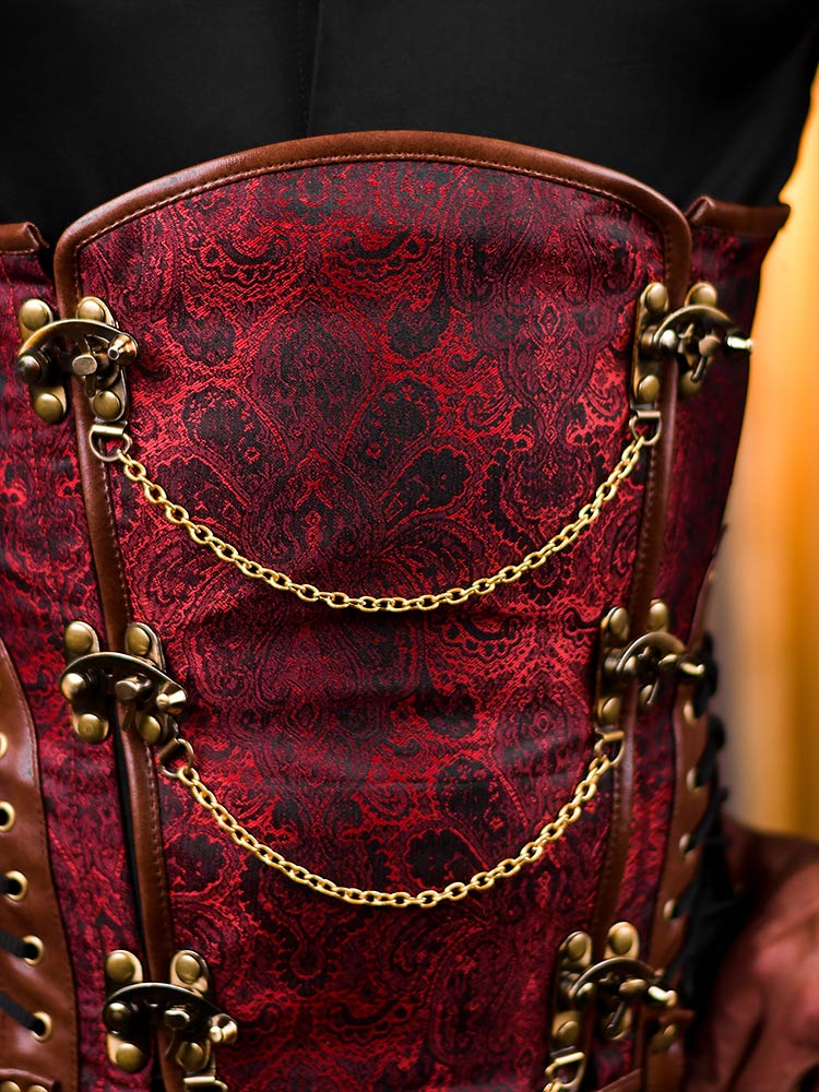 Red Brocade Men Corset - Fashion Corset