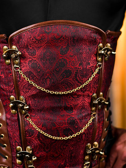 Red Brocade Men Corset - Fashion Corset