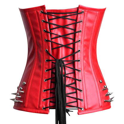 Red Leather corset Top - Steampunk Over Bust Corset