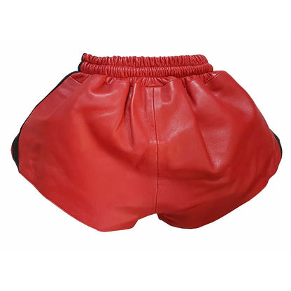 Men's Real Leather Shorts - Red
