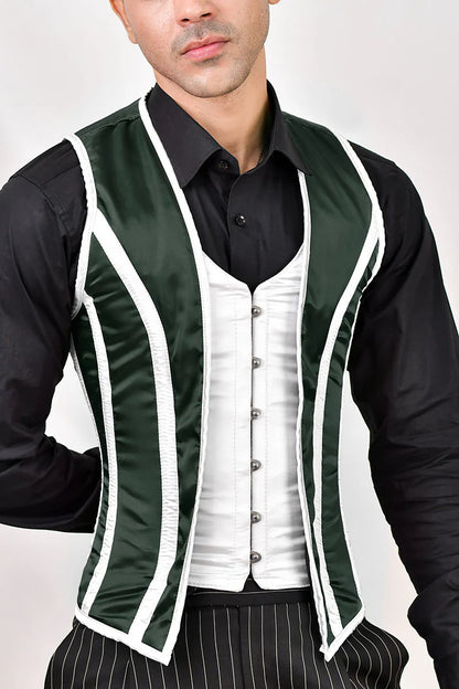 Green & White Satin Male Corset Vest