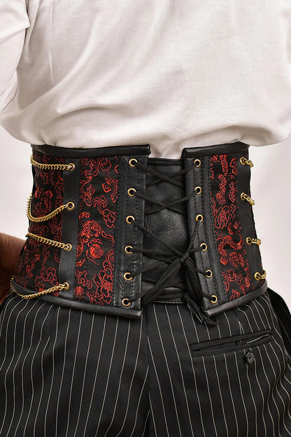 Red Dragon Brocade Men Waist Cincher