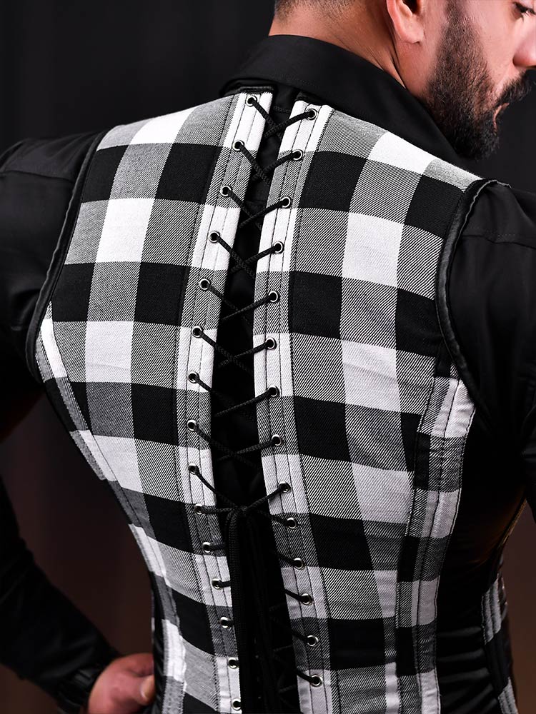 Tartan Men Corset Vest - Male Vest