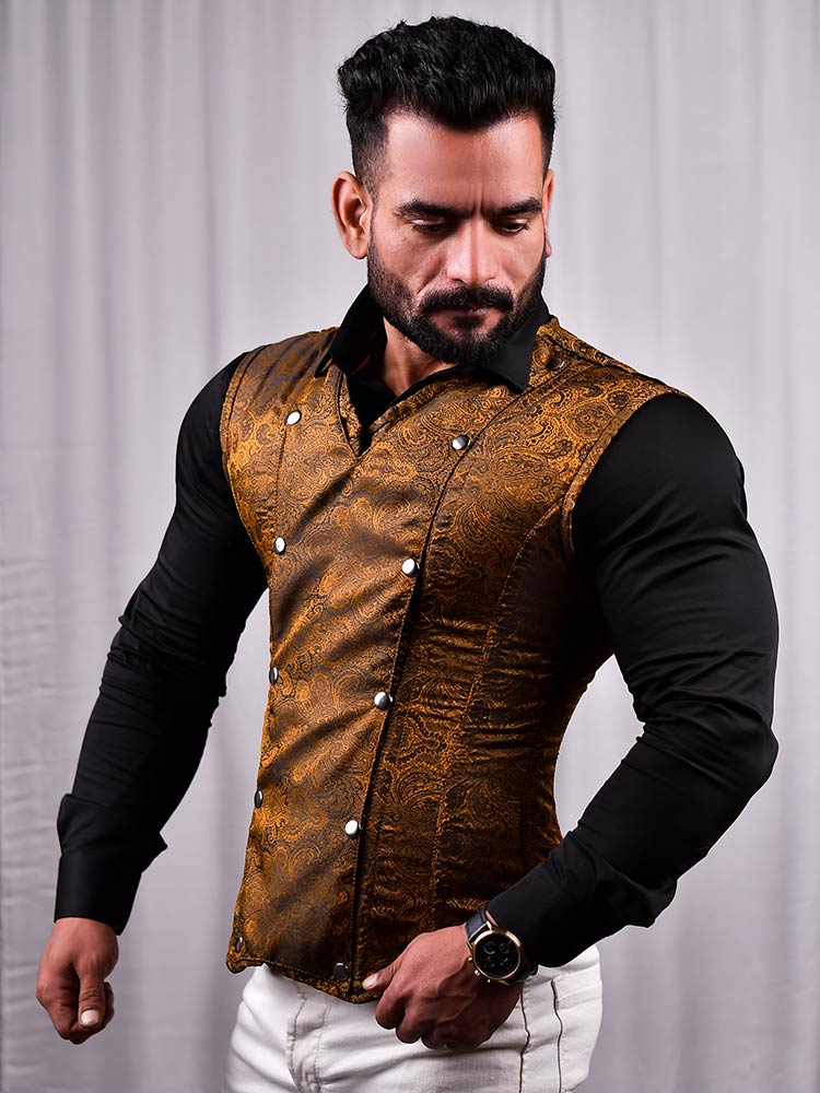 Male corset vest - Brocade Men Corset
